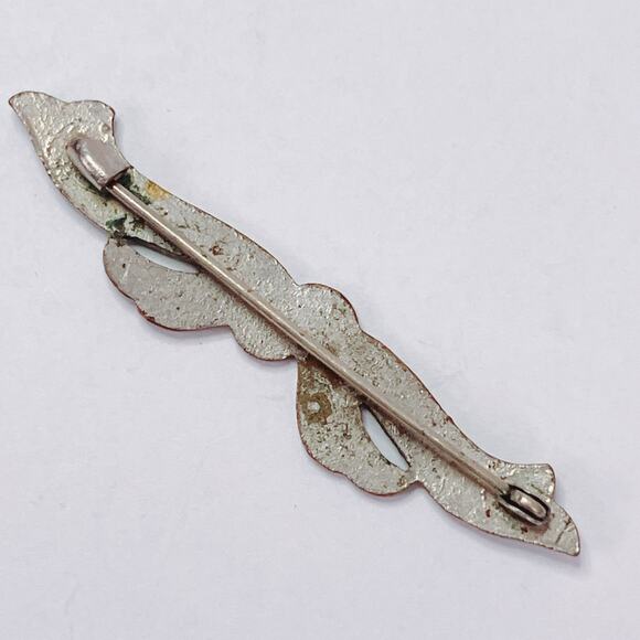 Vintage Guilloche Enamel Ribbon Bow Floral Bar Brooch 1920s 1930s Blue Jewelry - Picture 8 of 11